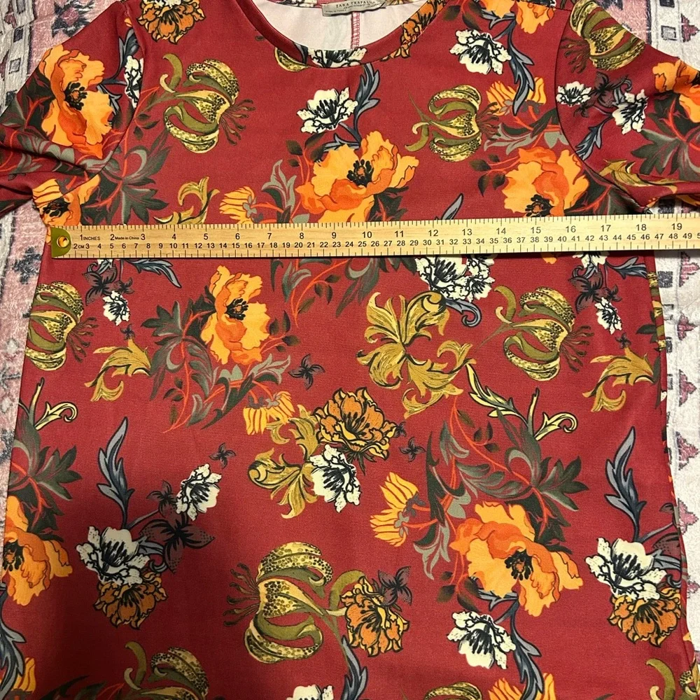ZARA TRF Floral T-Shirt Dress — Rust/Orange — Size SM - Picture 4 of 7